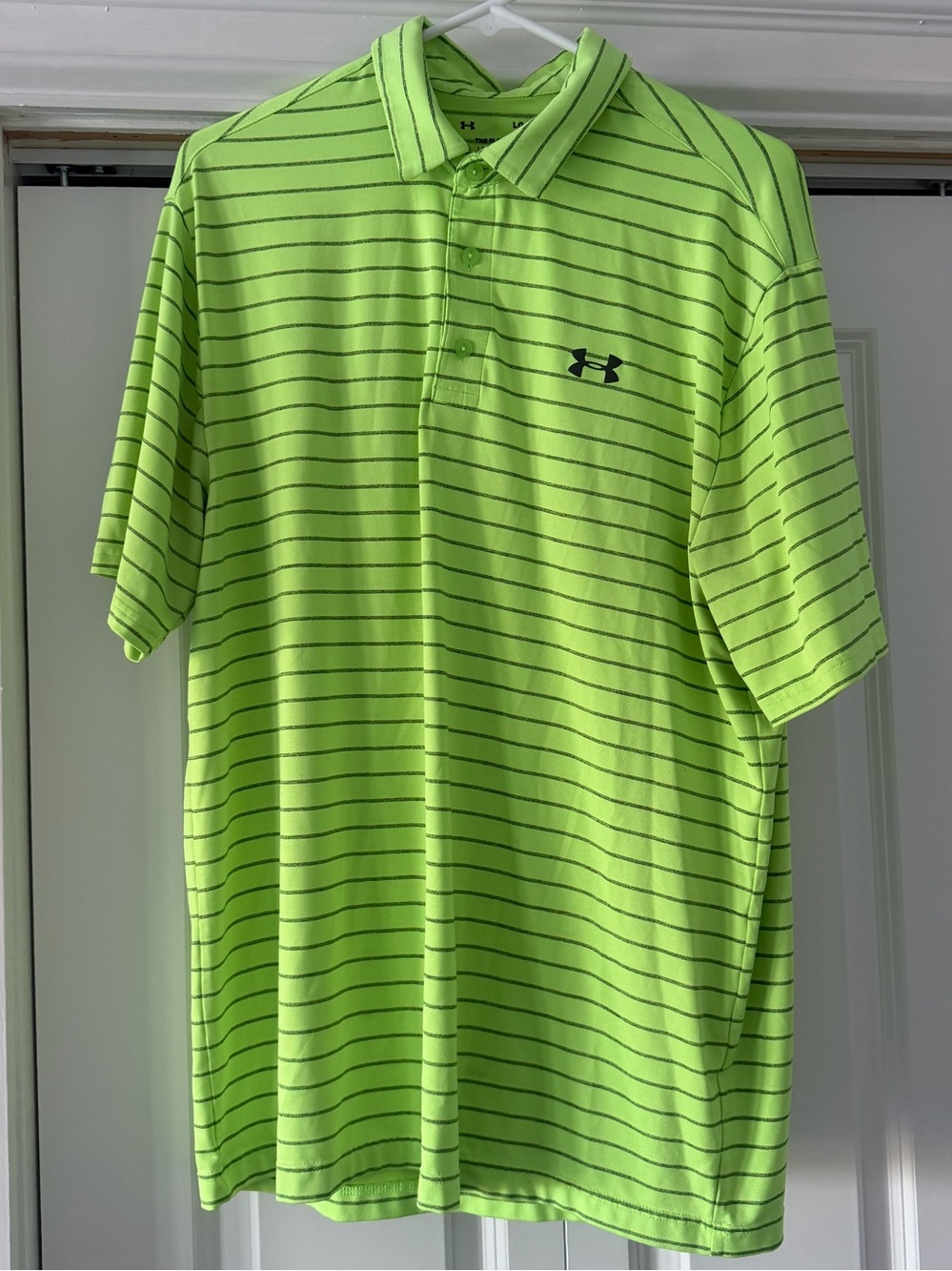 Under Armour Men's Electric Lime Green Striped Polo | Large